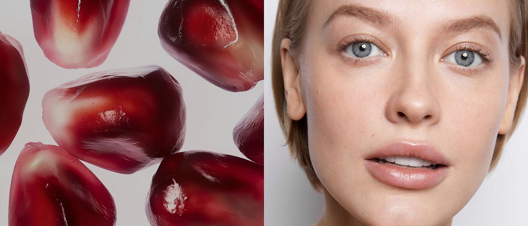 Granatapfelkerne und das Gesicht einer Frau