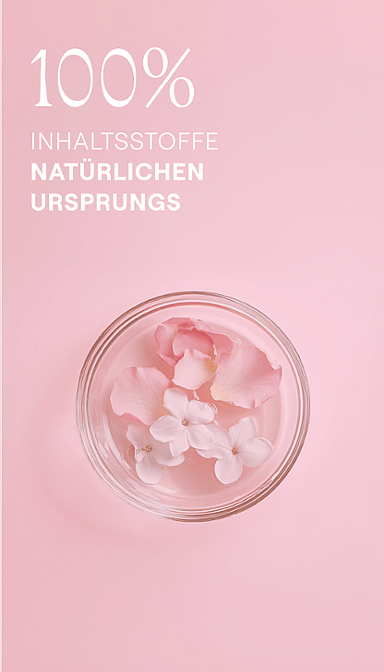 Rosenblätter und Weisser Tee Blüten in einer Petrischale. 100% Inhaltsstoffe natürlichen Ursprungs.