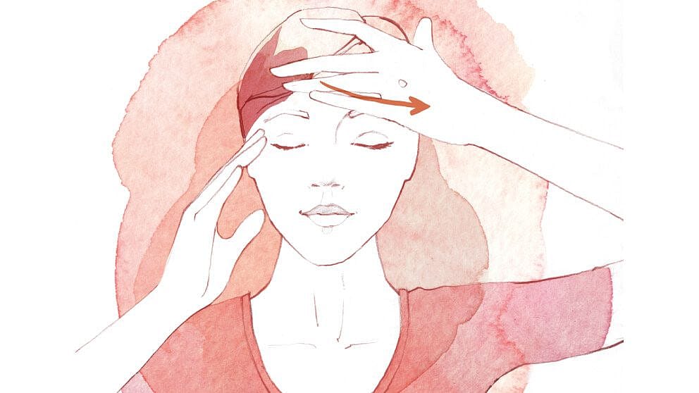 Illustration Stirn mit Händen ausstreichen