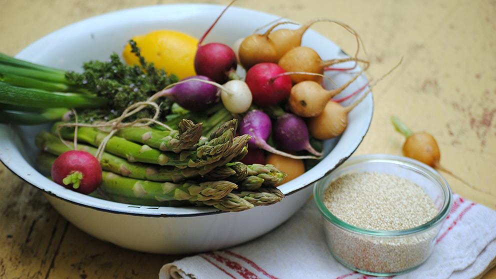Gesundes Essen - Spargel, Radischen, Zitrone